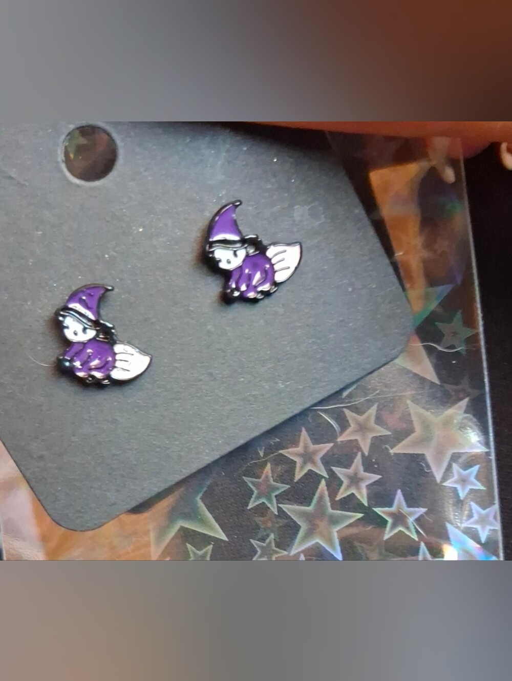 $8 Each Or Bundle 5/$20 Kids Purple Witch on Broomstick Earrings